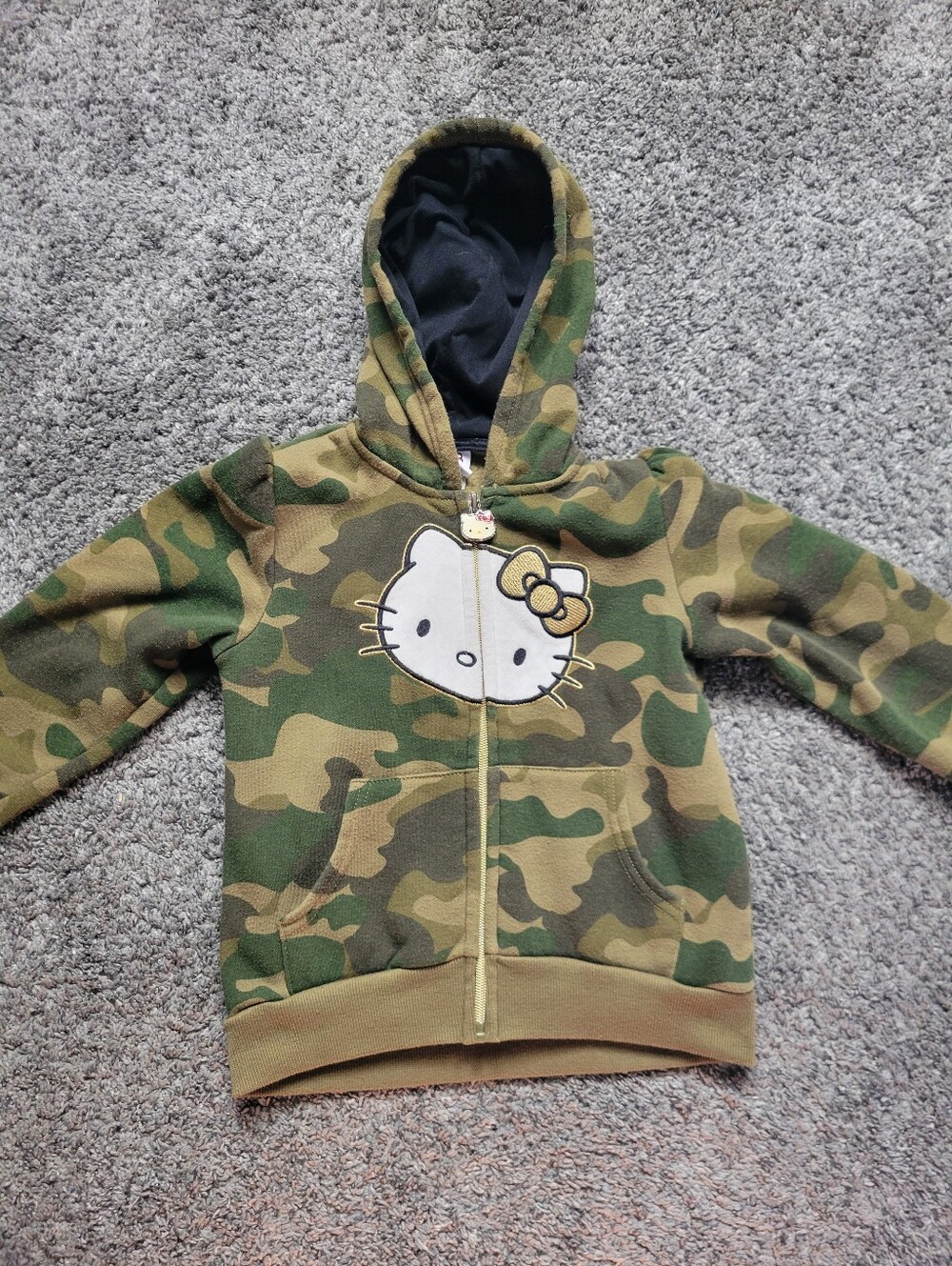 Hello Kitty Green and Tan Camo Zip Hoodie Size 5/6 Hoodie